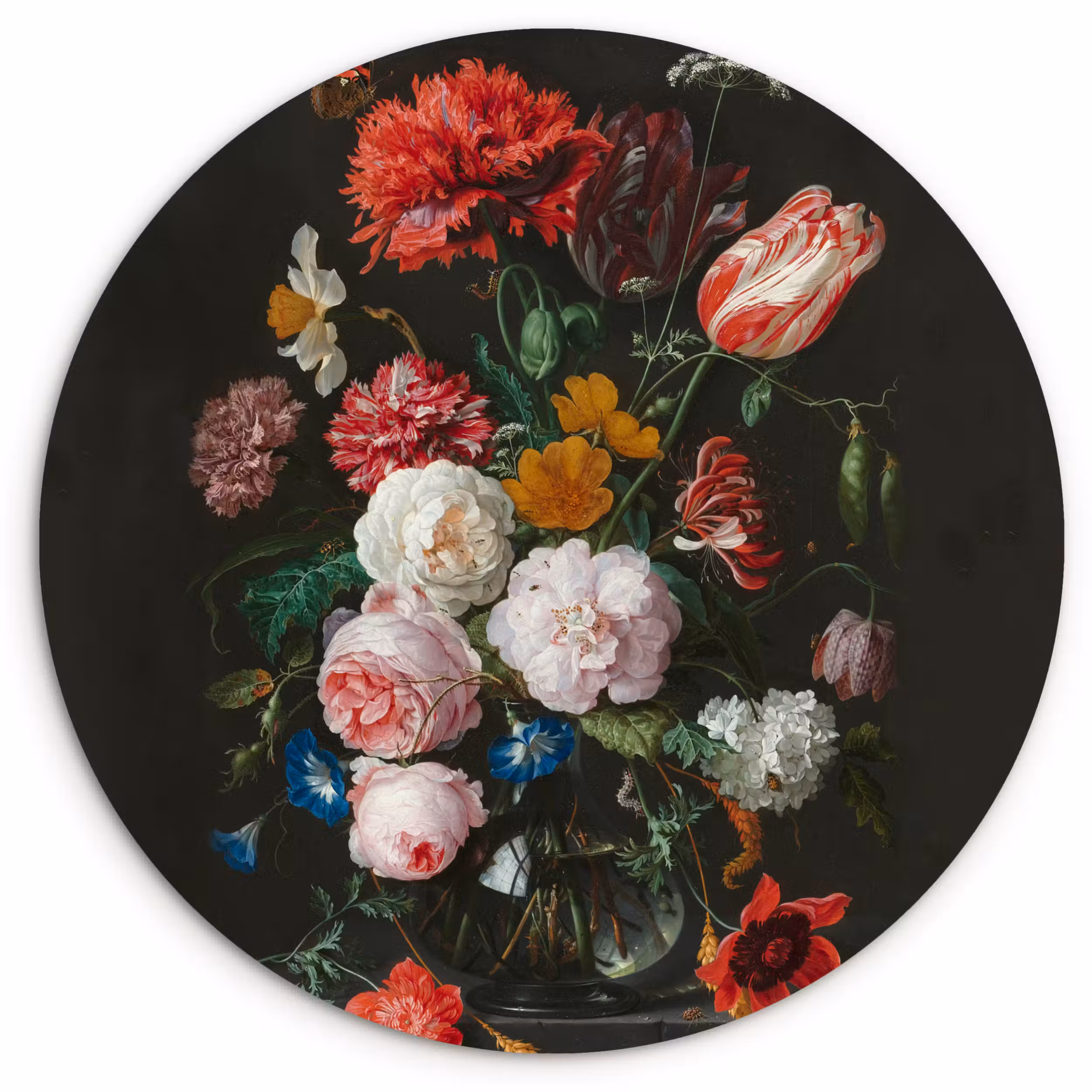 Muurcirkel - Stilleven met bloemen in een glazen vaas - Schilderij van Jan Davidsz. de Heem