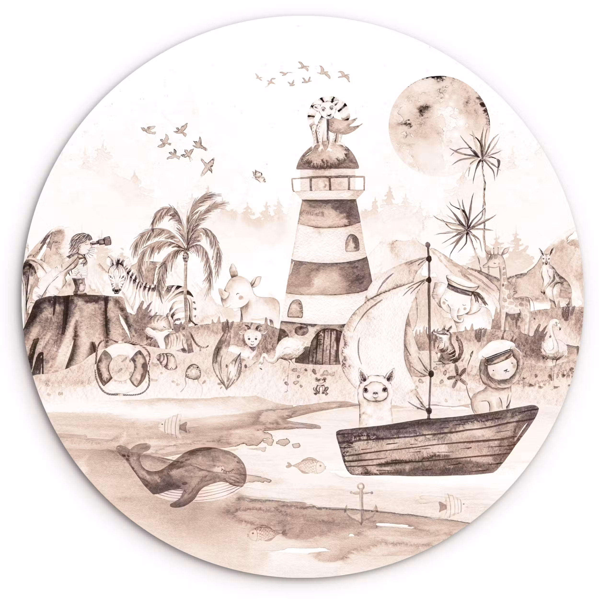 Muurcirkel - Strand - Kinderen - Vuurtoren - Alpaca - Zee - Dieren