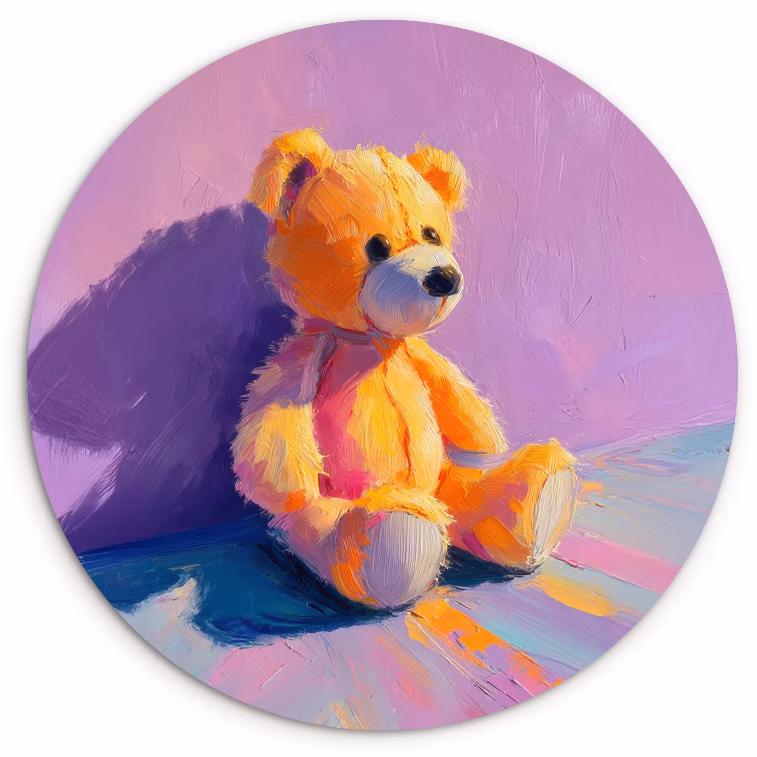 Muurcirkel - Teddybeer - Schaduw - Penseelstreken - Paars