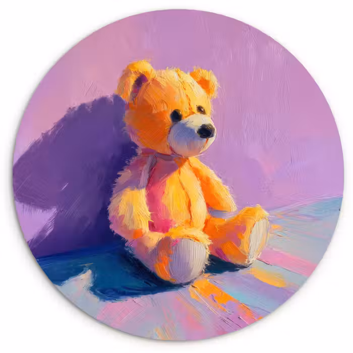 Muurcirkel - Teddybeer - Schaduw - Penseelstreken - Paars