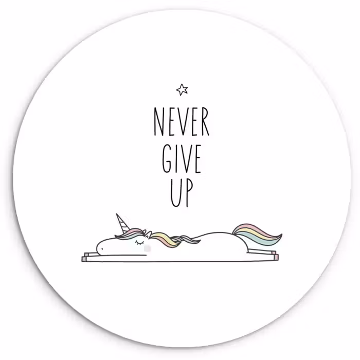 Muurcirkel - Unicorn - Kinderen - Quotes - Never give up - Meisjes