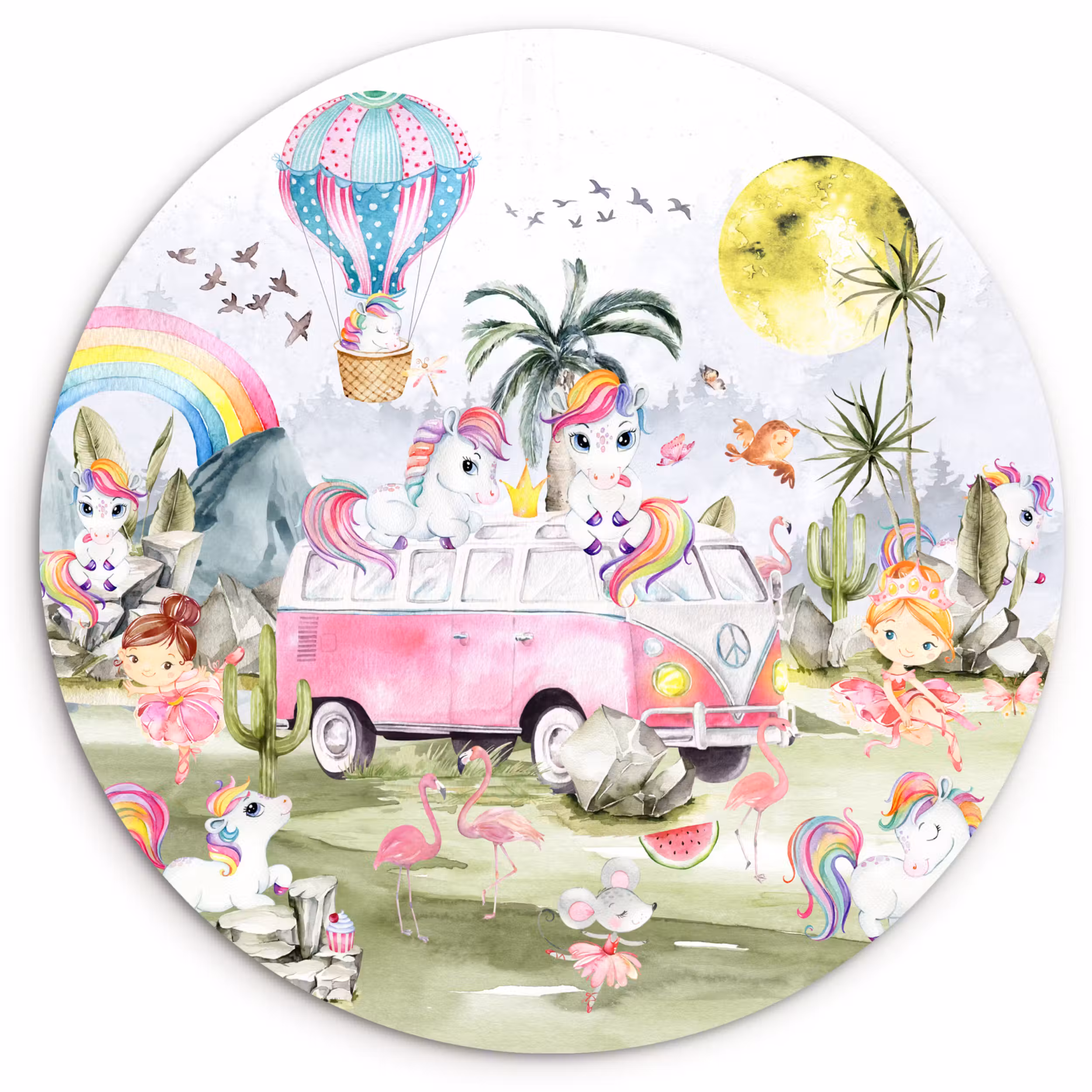 Muurcirkel - Unicorn - Regenboog - Kinderen - Meiden - Auto