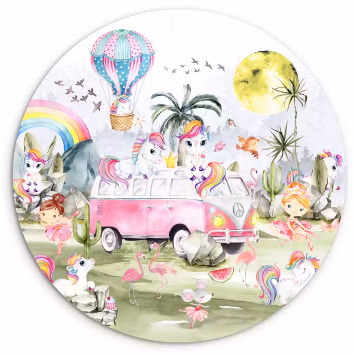 Muurcirkel - Unicorn - Regenboog - Kinderen - Meiden - Auto