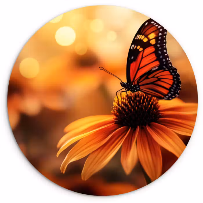 Muurcirkel - Vlinder - Bloemen - Oranje