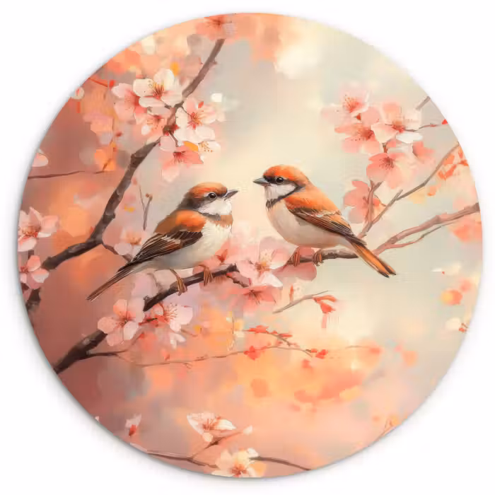 Muurcirkel - Vogels - Romantic - Bloesemtak