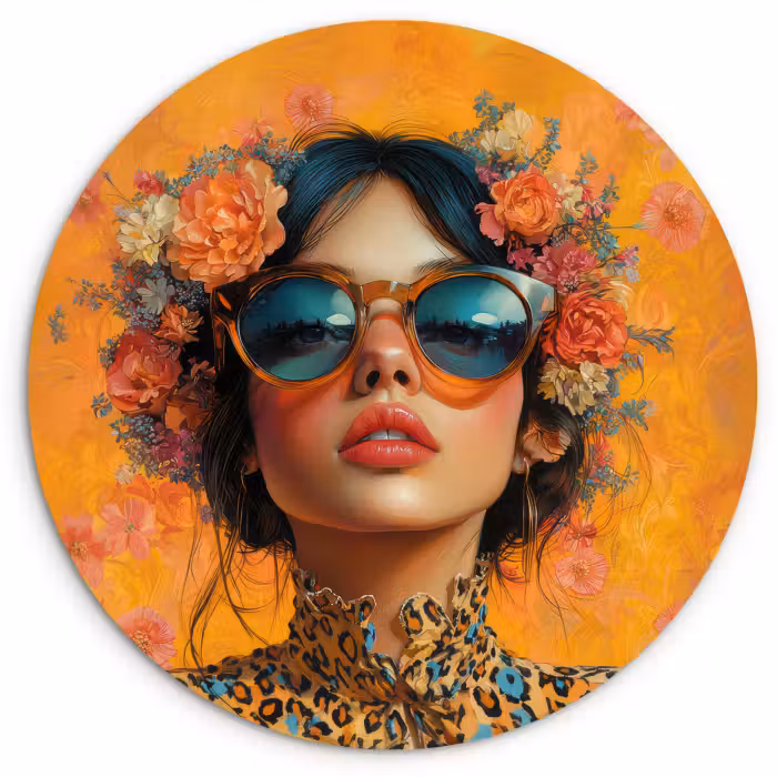 Muurcirkel - Vrouw - Bloemen - Aesthetic - Oranje