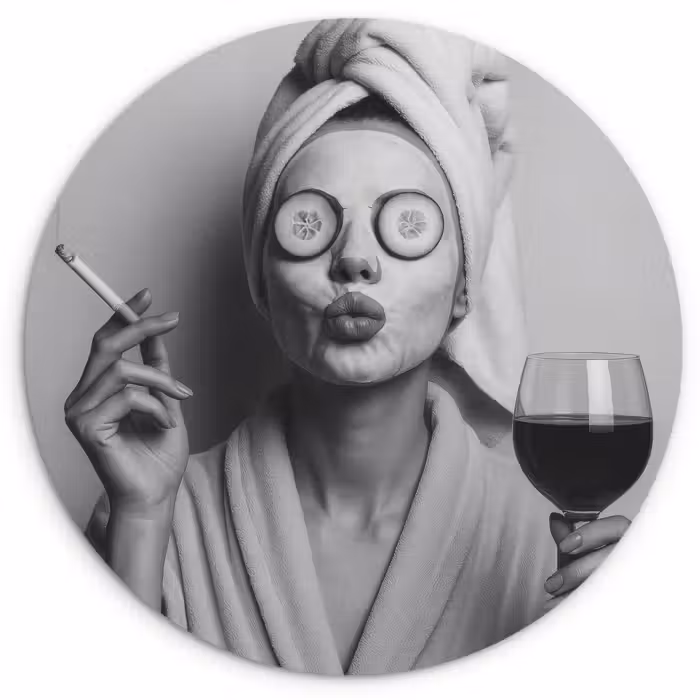 Muurcirkel - Vrouw - Masker - Wijn - Sigaret