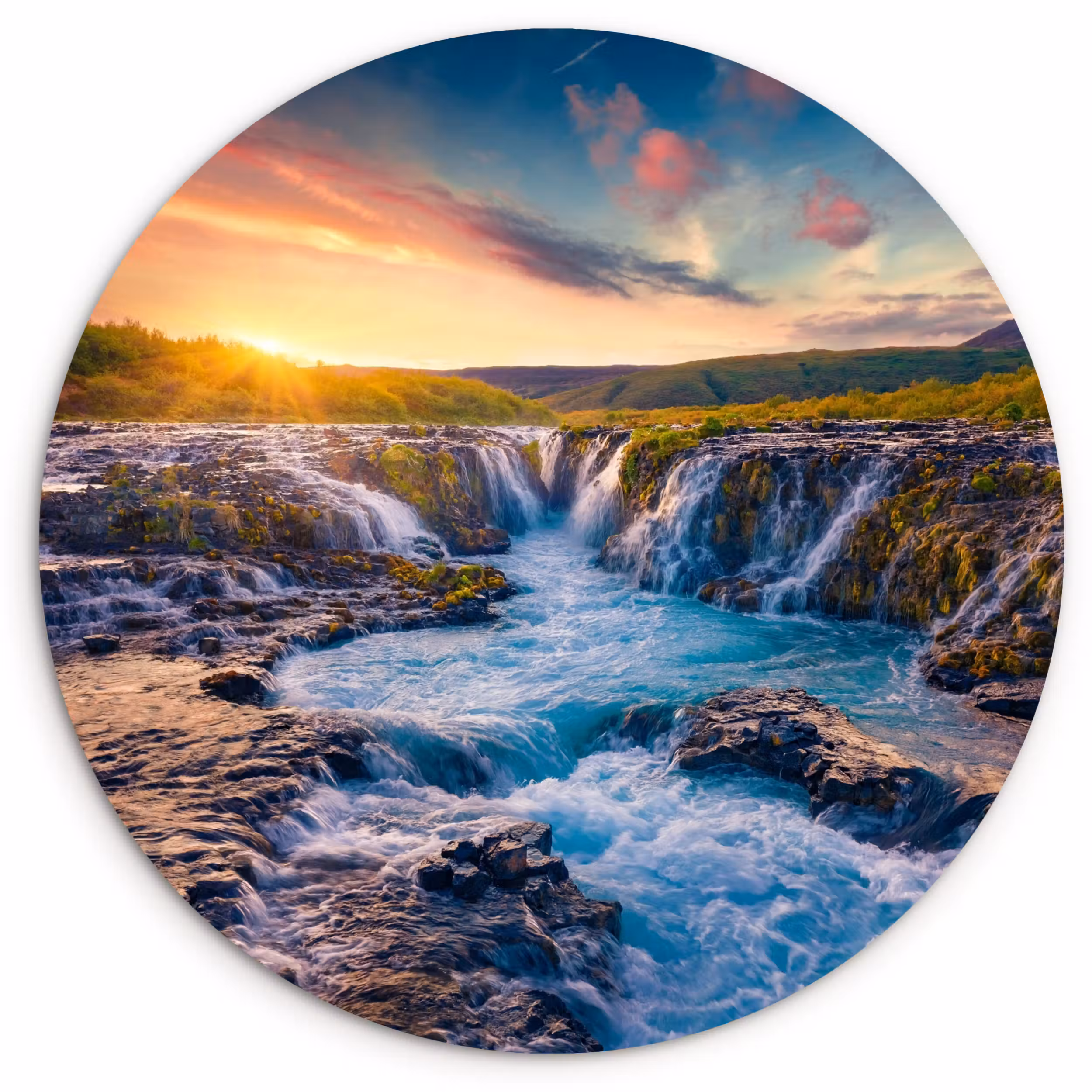 Muurcirkel - Waterval - Planten - Mos - Landschap - Zonsondergang - Rots