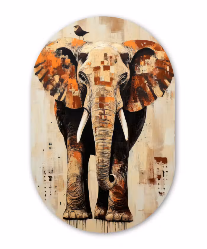 Muurovaal - aluminium - Olifant - Slurf - Mozaïek - Abstract