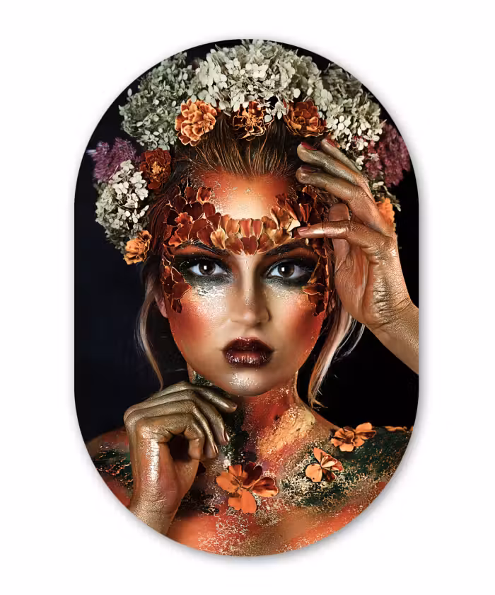 Muurovaal - Bloemen - Vrouw - Kroon