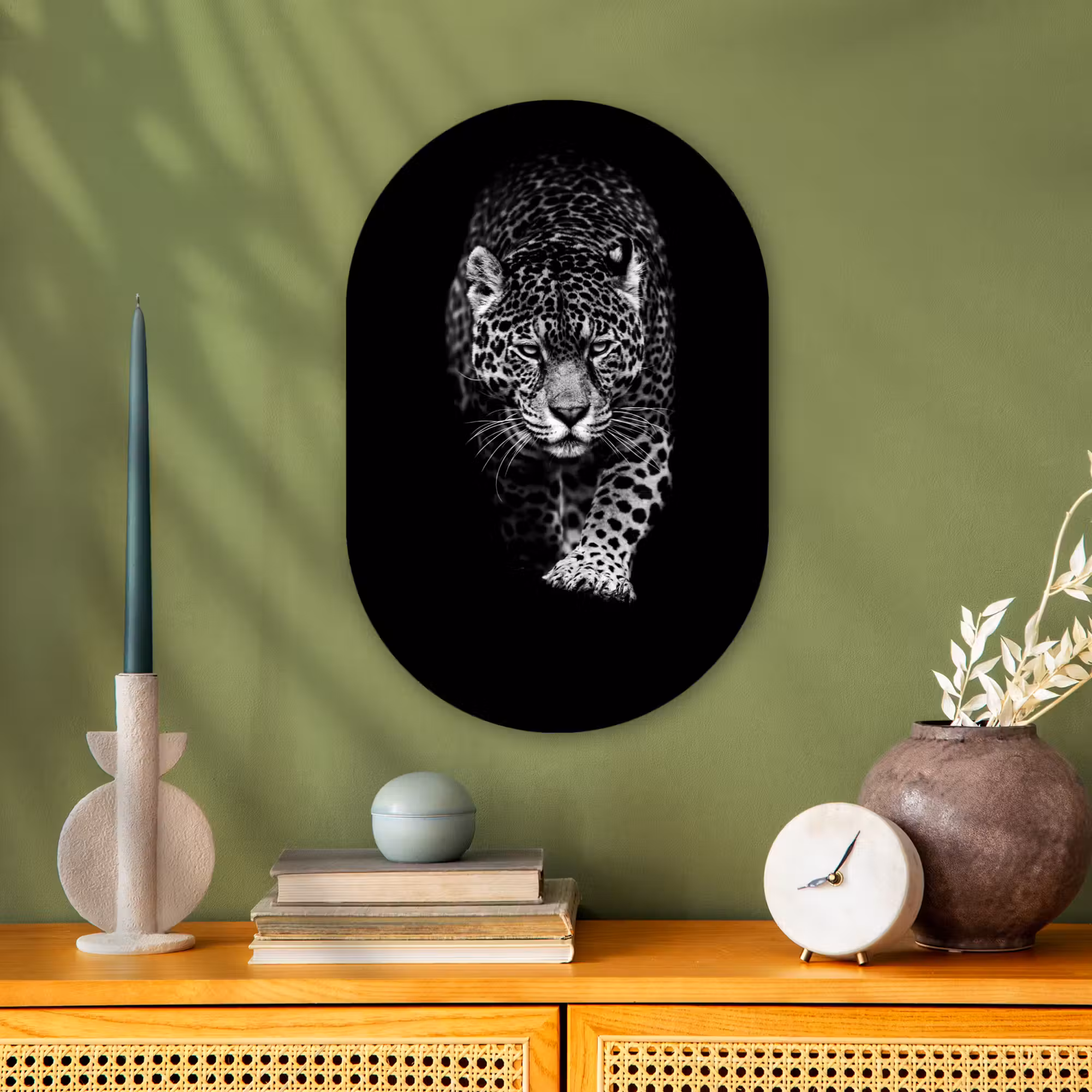 Muurovaal - Dieren - Zwart - Luipaard - Wit - Wild