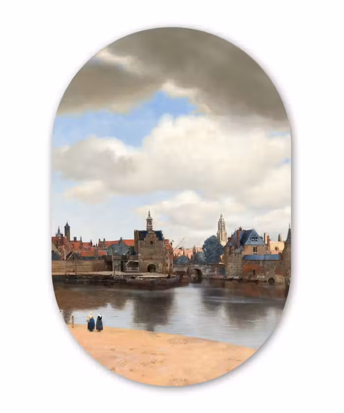 Muurovaal - Gezicht op Delft - Schilderij van Johannes Vermeer