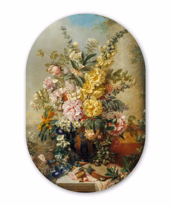 Muurovaal - Grote vaas met bloemen - Josep Mirabent - Oude meesters