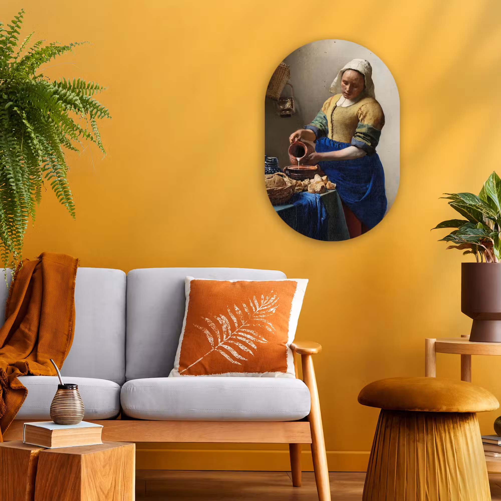 Muurovaal - Het melkmeisje - Schilderij van Johannes Vermeer