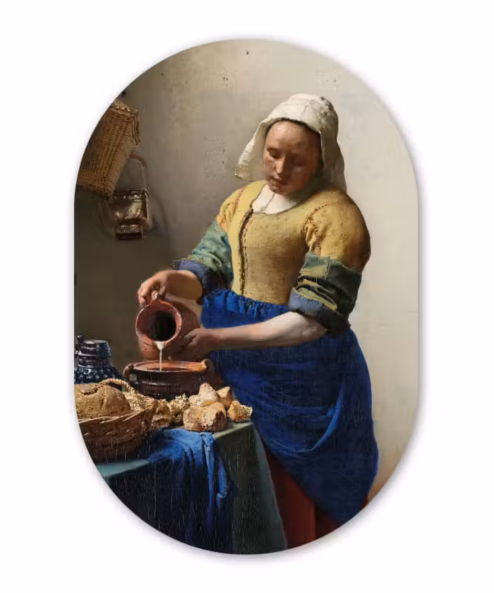 Muurovaal - Het melkmeisje - Schilderij van Johannes Vermeer