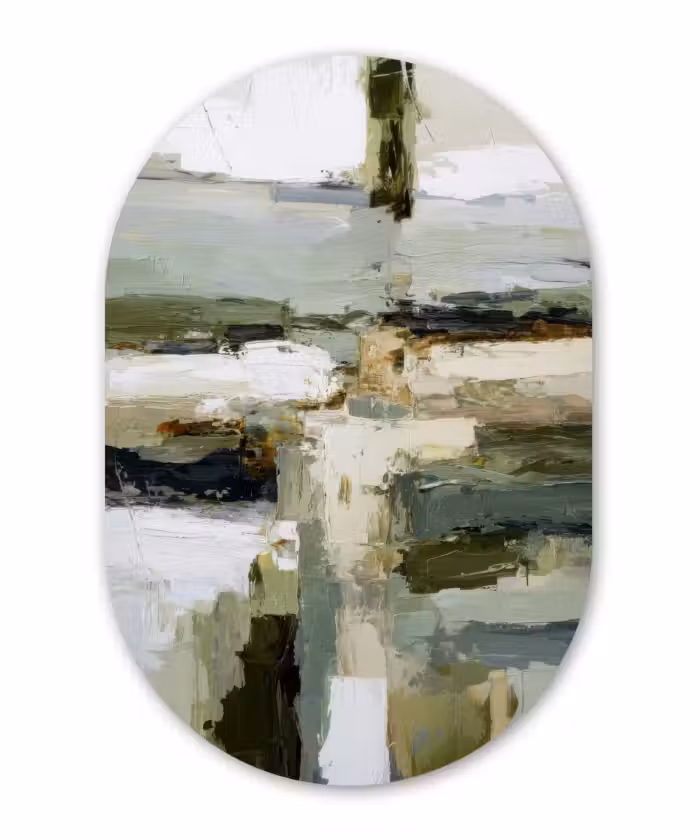 Muurovaal - Kunststof - Penseelstreken - Groen - Abstract - Japandi