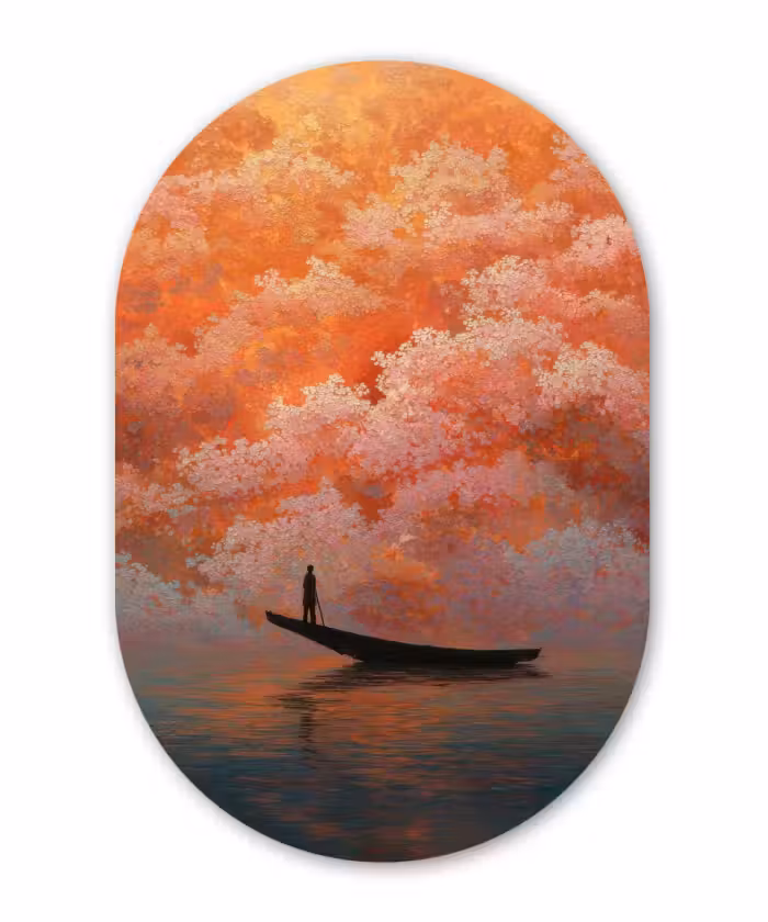 Muurovaal - Kunststof - Zee - Boot - Wolken - Oranje