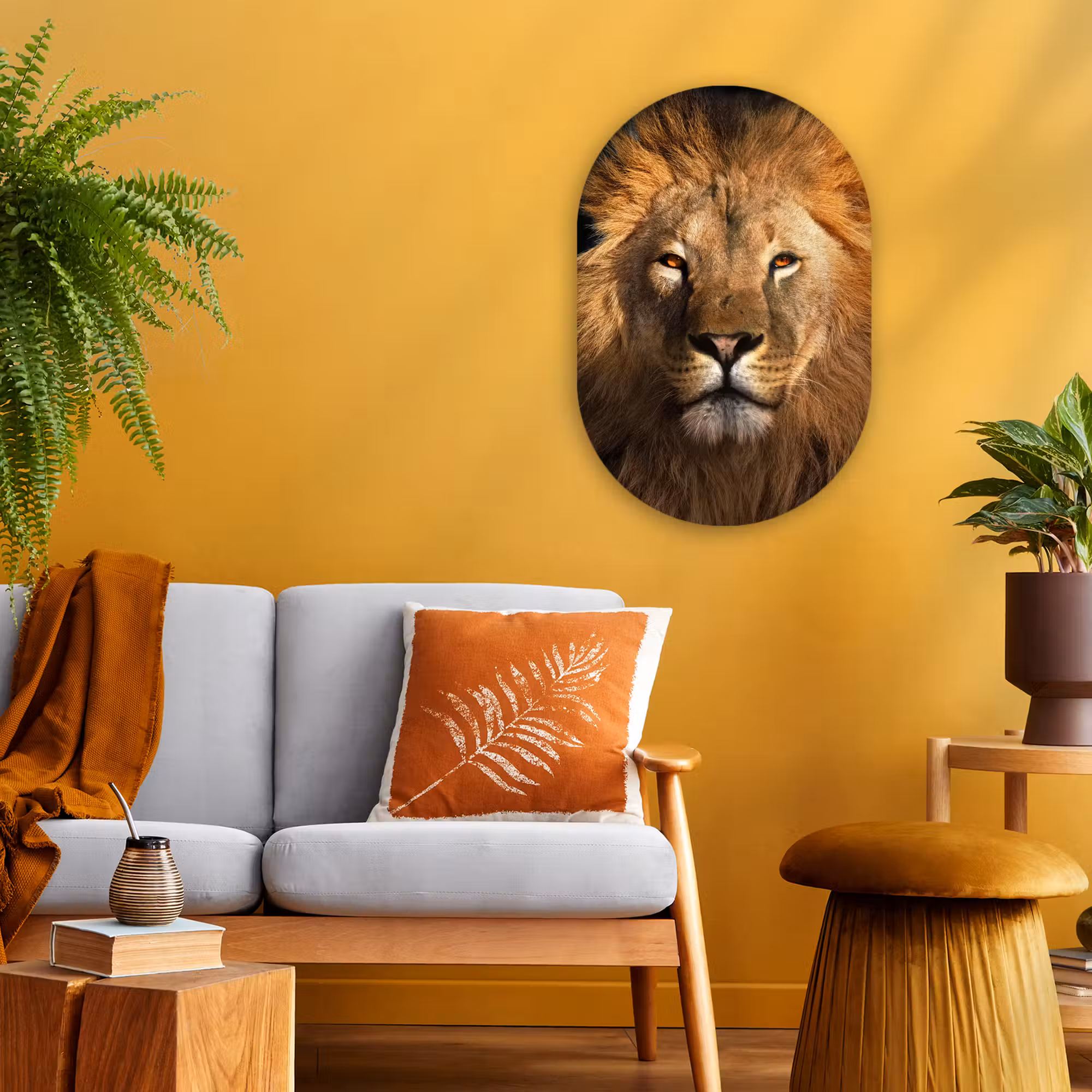 Muurovaal - Leeuw - Dieren - Zwart - Licht - Bruin - Portret