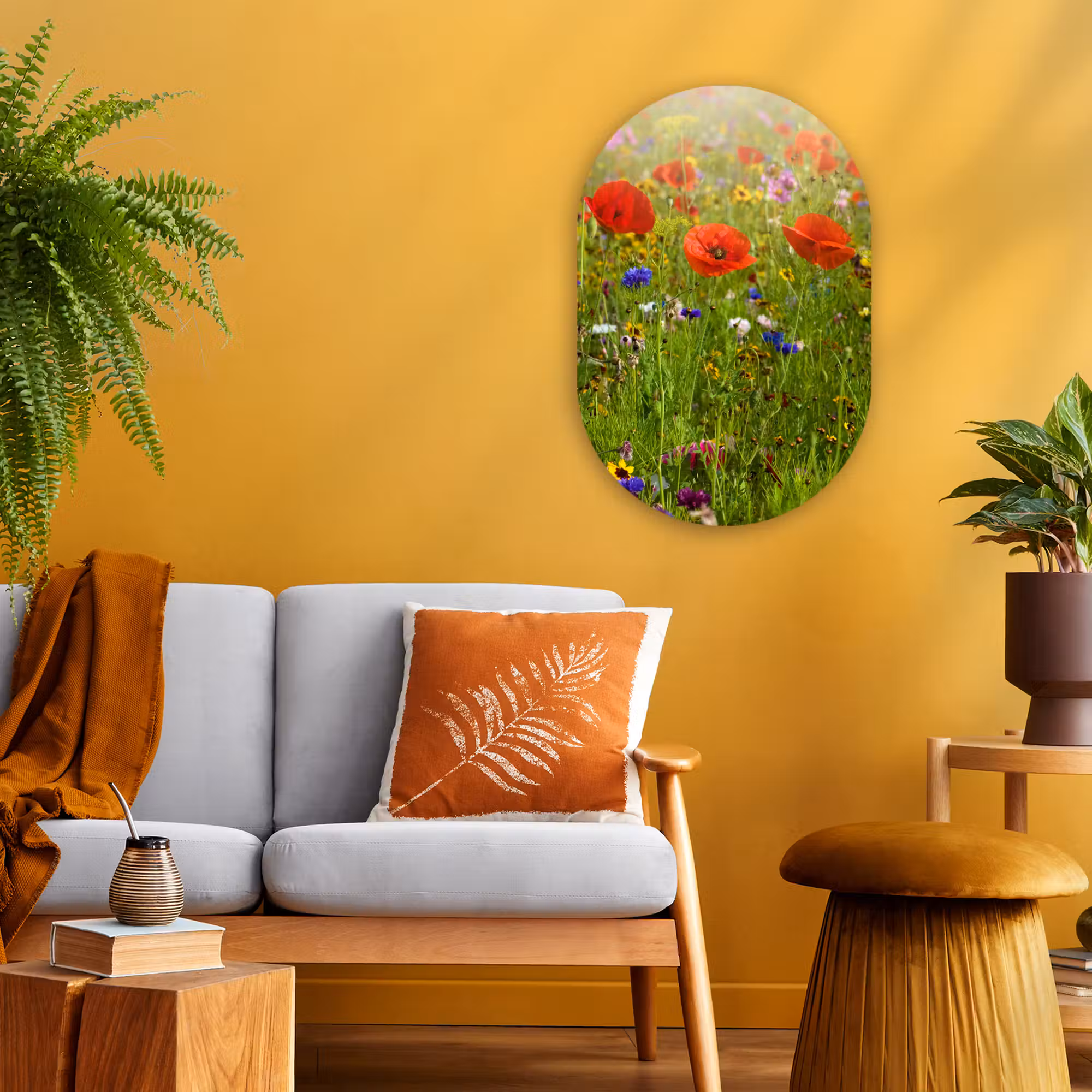 Muurovaal - Lente - Bloemen - Rood - Klaproos - Gras - Groen