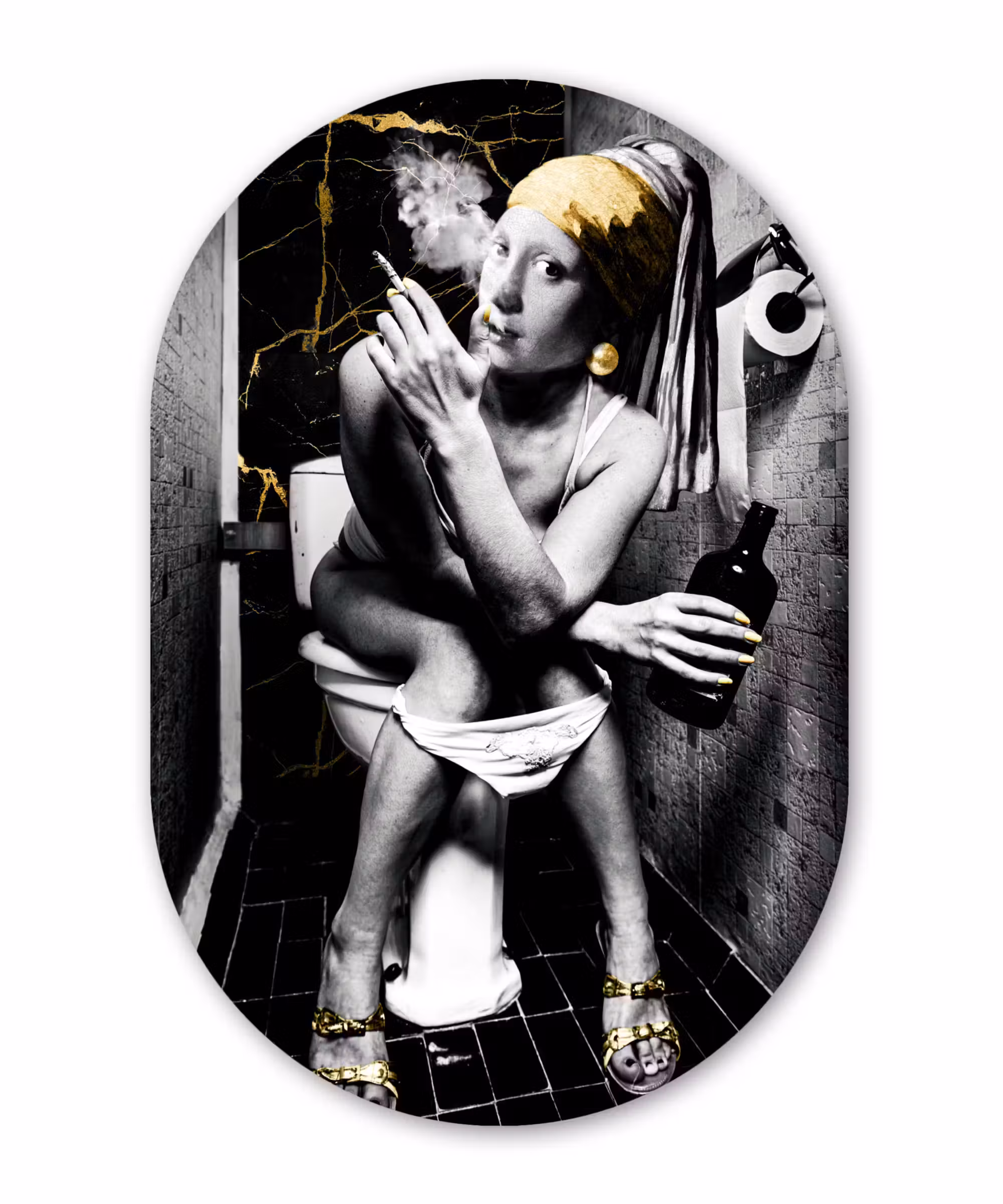 Muurovaal - Marmerlook - Meisje met de parel - Sigaretten - Toilet - Goud - Kunst - Oude meesters
