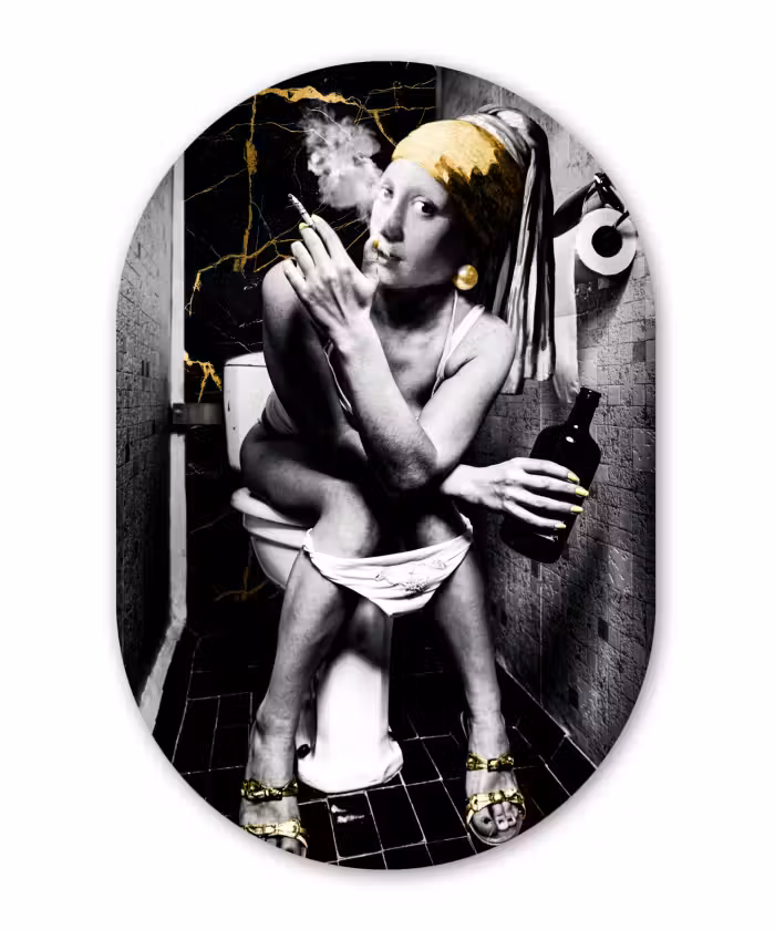 Muurovaal - Marmerlook - Meisje met de parel - Sigaretten - Toilet - Goud - Kunst - Oude meesters