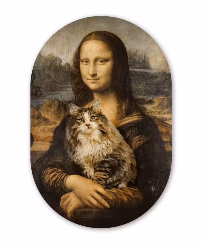 Muurovaal - Mona Lisa - Kat - Leonardo da Vinci - Vintage - Kunstwerk - Oude meesters - Schilderij