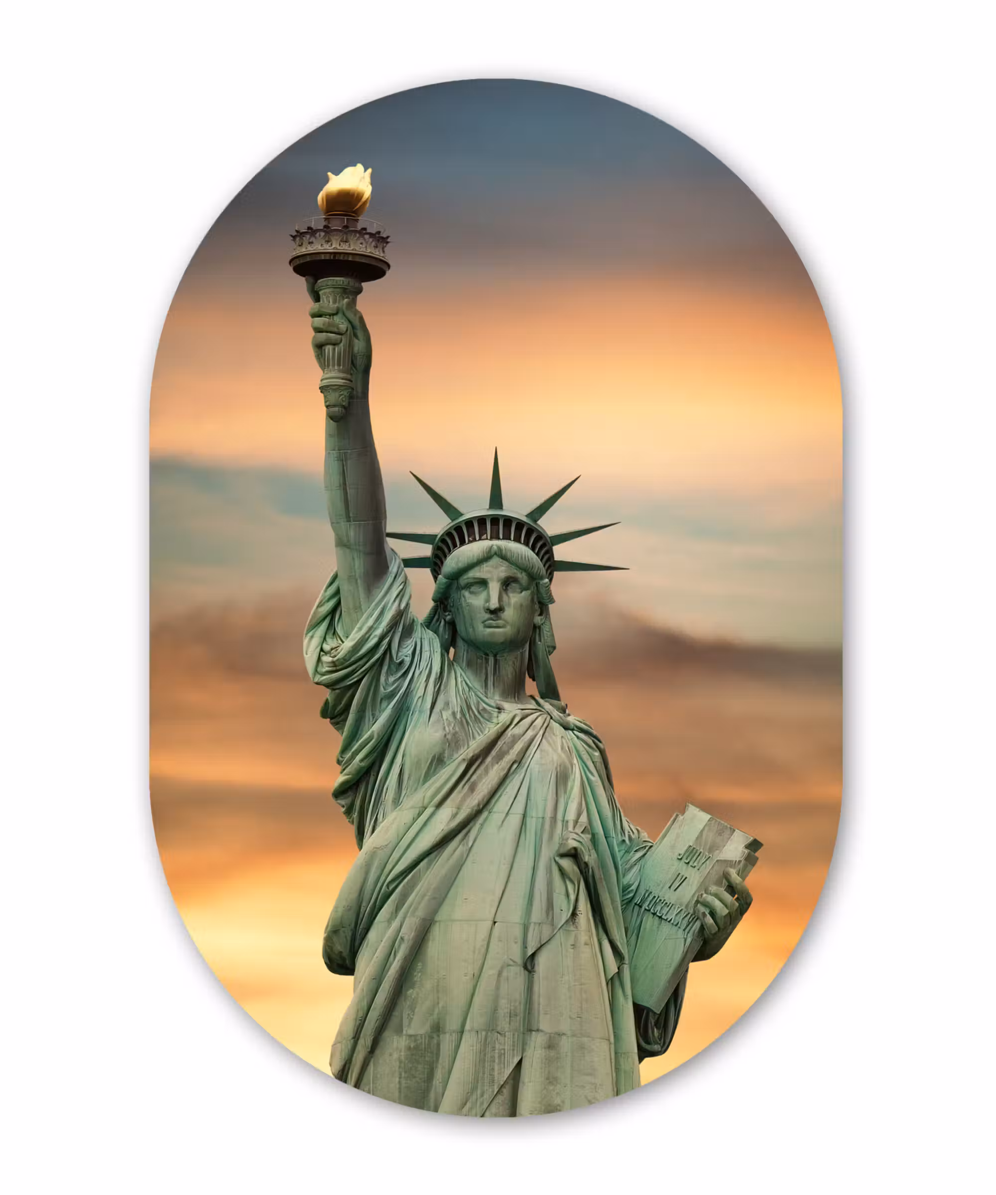 Muurovaal - New York - Vrijheidsbeeld - Zonsondergang