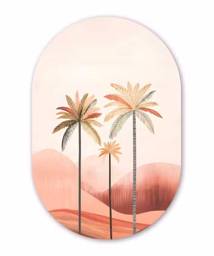 Muurovaal - Palmbomen - Heuvels - Minimalistisch - Zachtroze