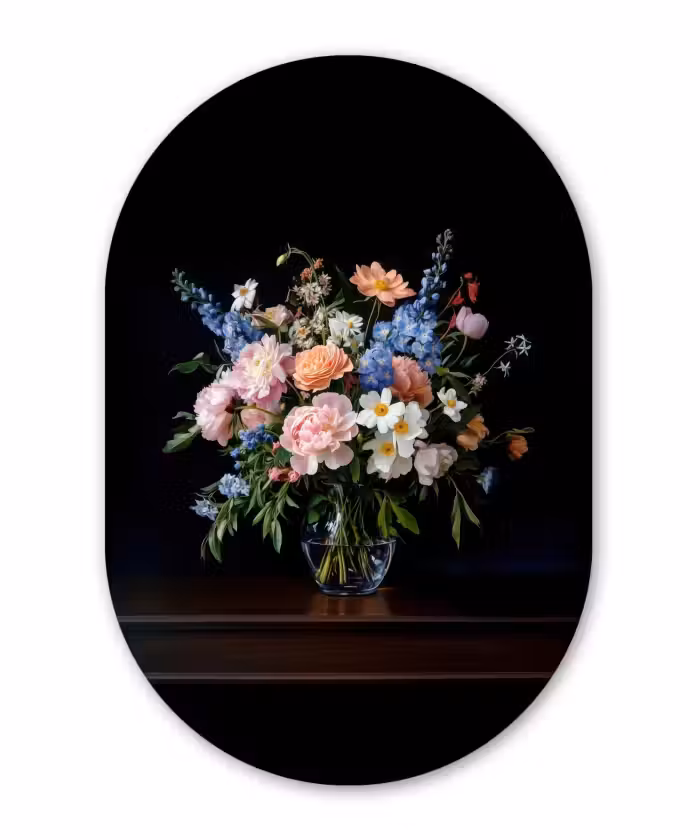 Muurovaal - Pastel - Bloemen - Glazen - Vaas