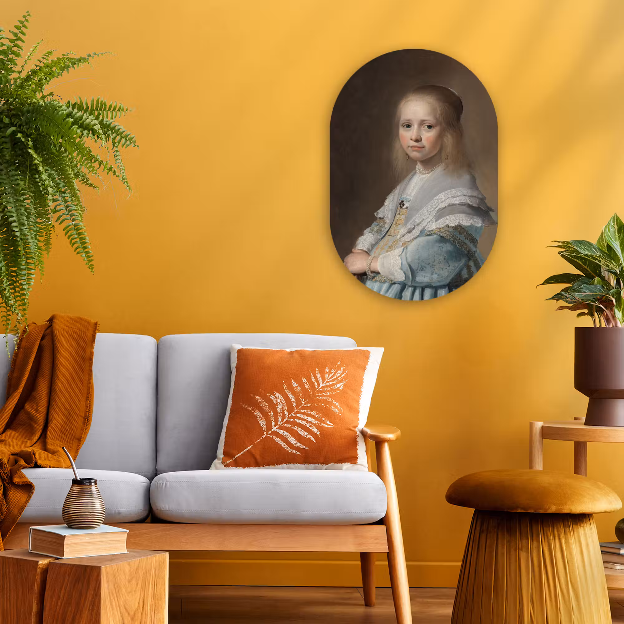 Muurovaal - Portret van een meisje in het blauw - Schilderij van Johannes Cornelisz. Verspronck