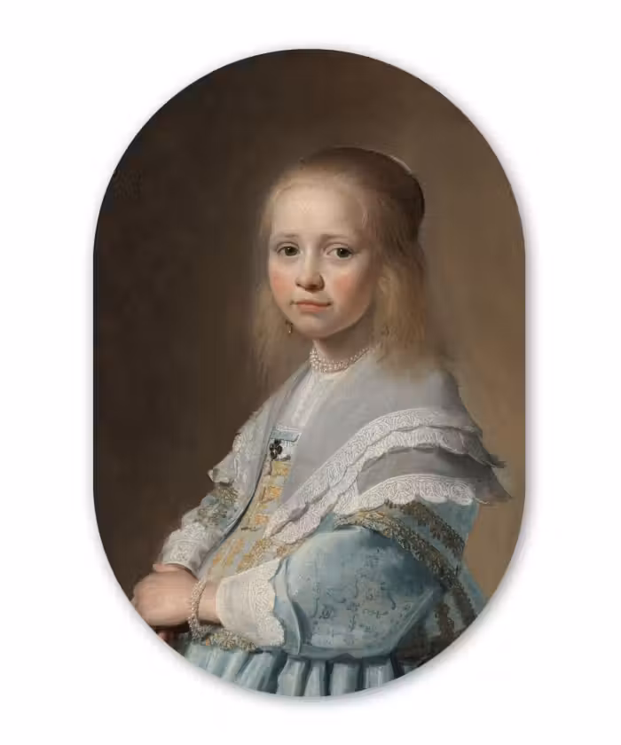 Muurovaal - Portret van een meisje in het blauw - Schilderij van Johannes Cornelisz. Verspronck