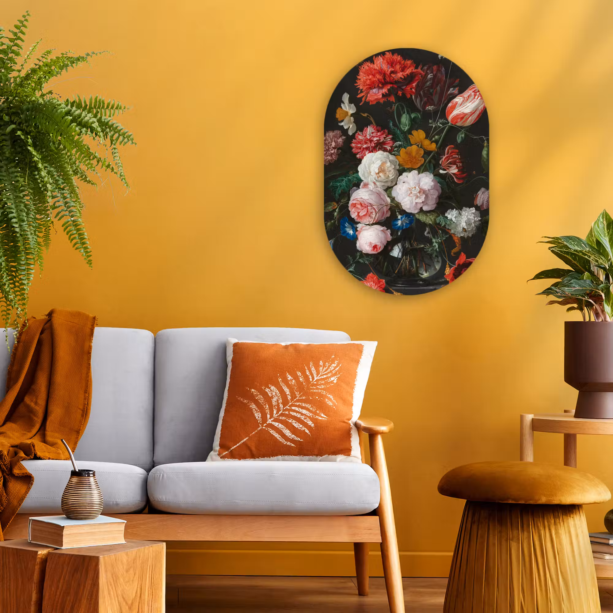 Muurovaal - Stilleven met bloemen in een glazen vaas - Schilderij van Jan Davidsz. de Heem