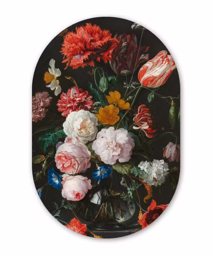 Muurovaal - Stilleven met bloemen in een glazen vaas - Schilderij van Jan Davidsz. de Heem