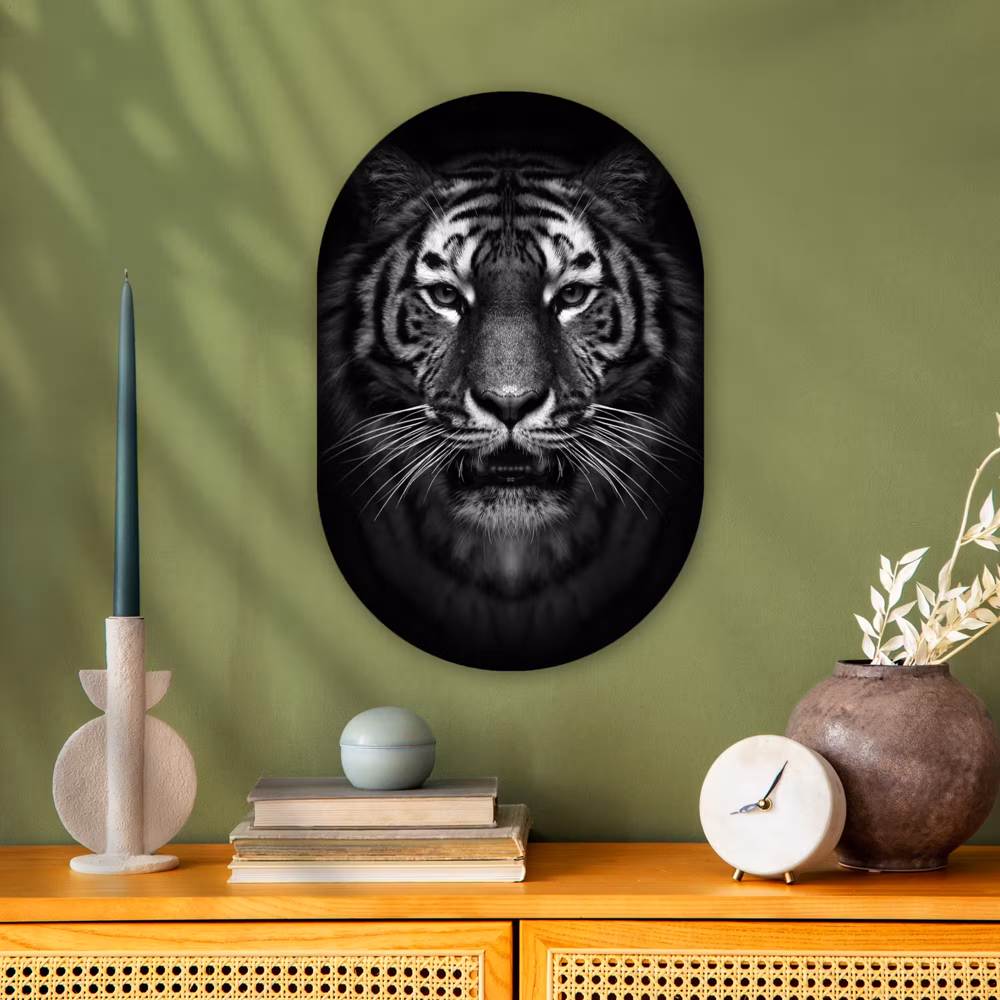 Muurovaal - Tijger - Dieren - Zwart - Wit - Portret - Wild