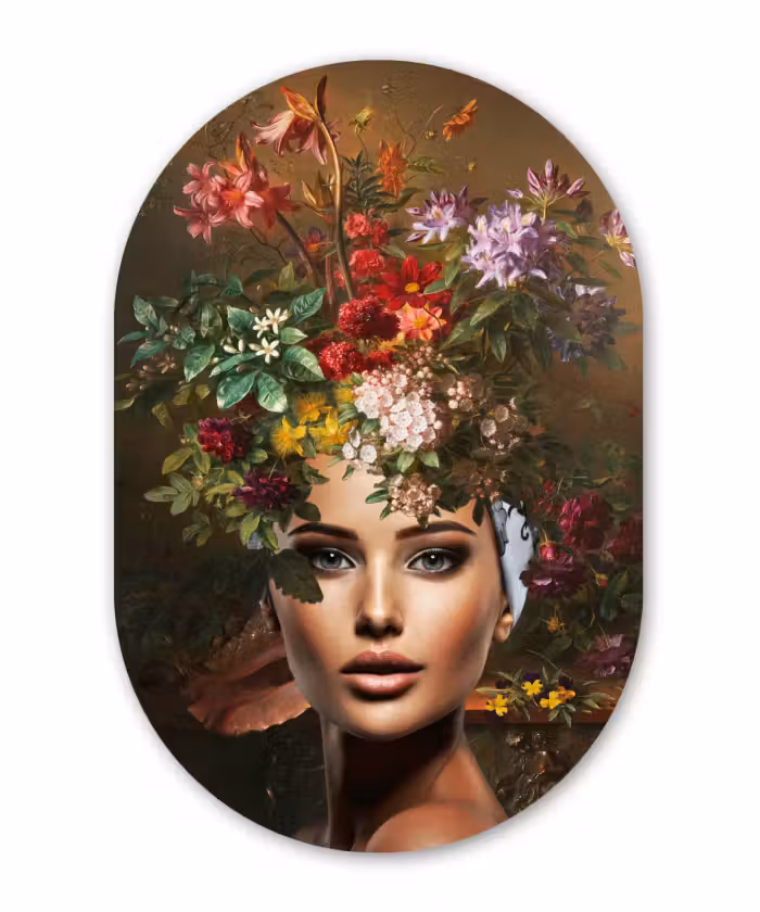 Muurovaal - Vrouw - Bloemen - Kleuren