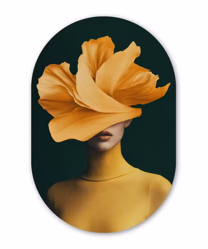 Muurovaal - Vrouw - Hoed - Geel