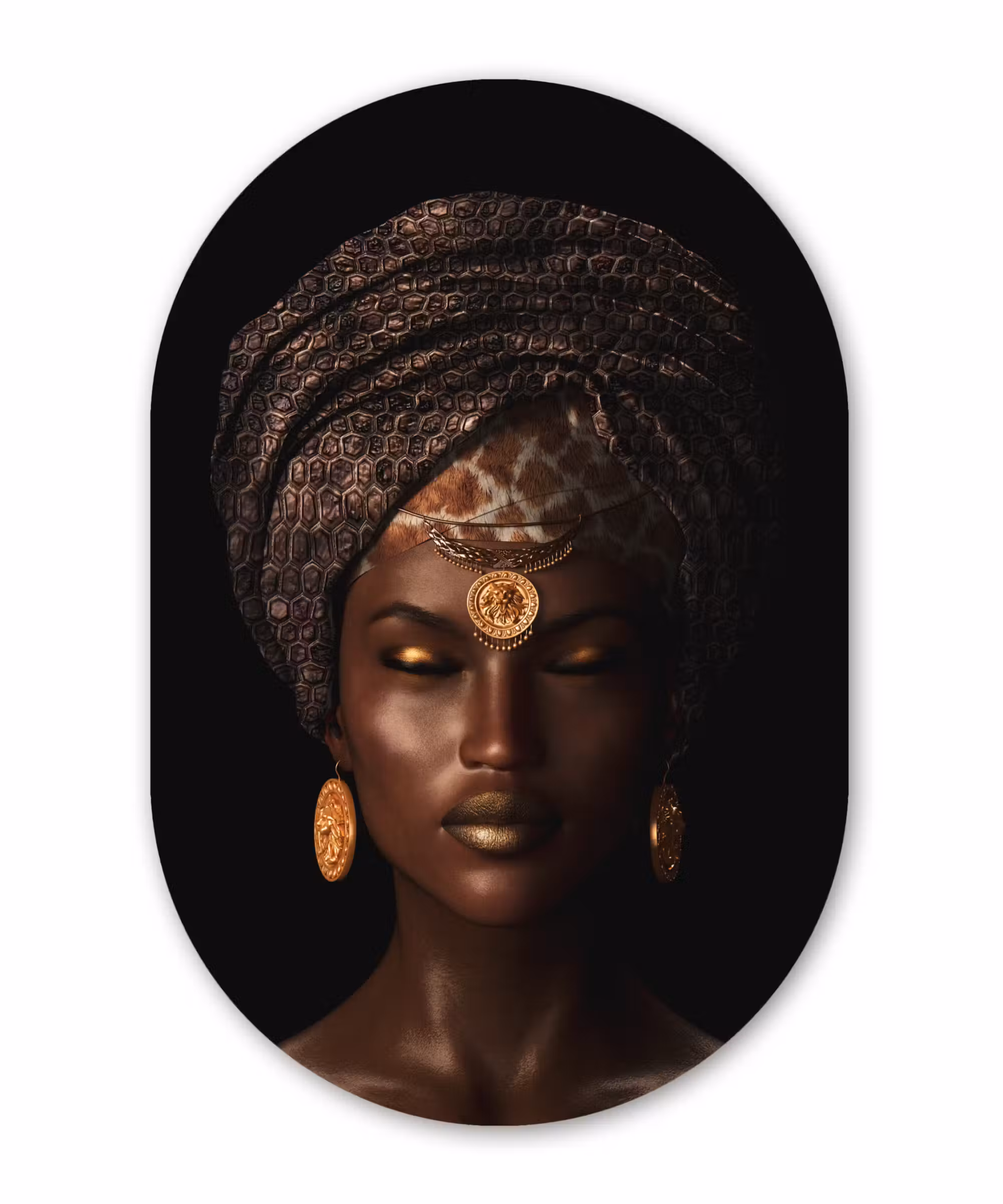 Muurovaal - Vrouw - Hoofddoek - Giraffeprint