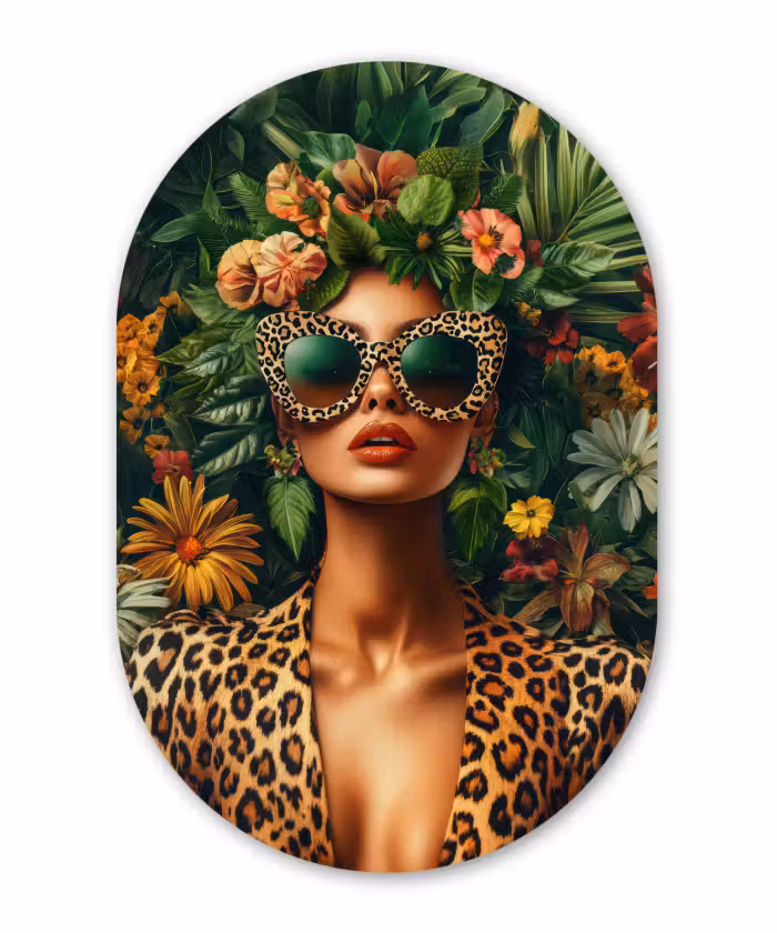 Muurovaal - Vrouw - Panterprint - Jungle - Natuur - Luxe