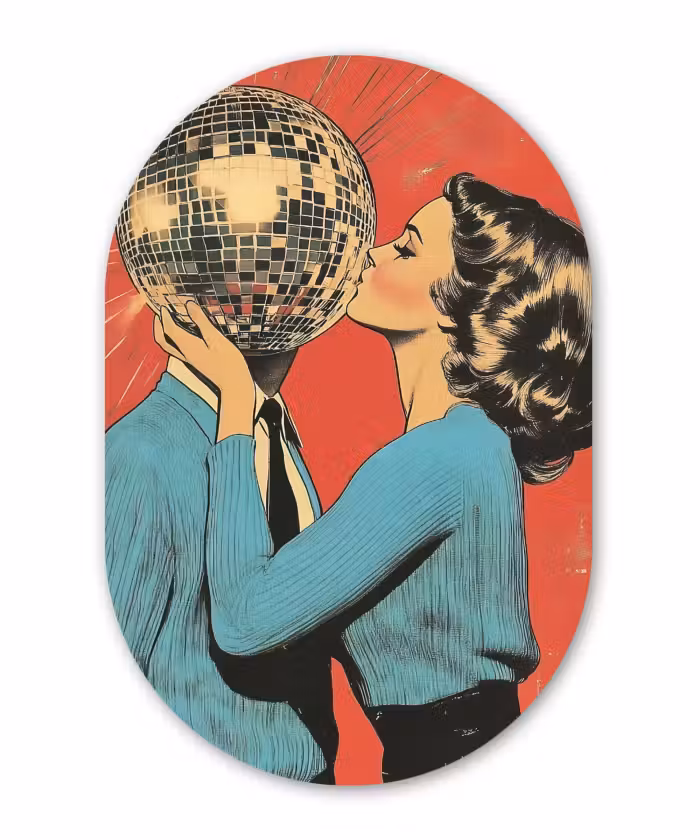 Muurovaal - Vrouw - Retro - Discobal - Kus