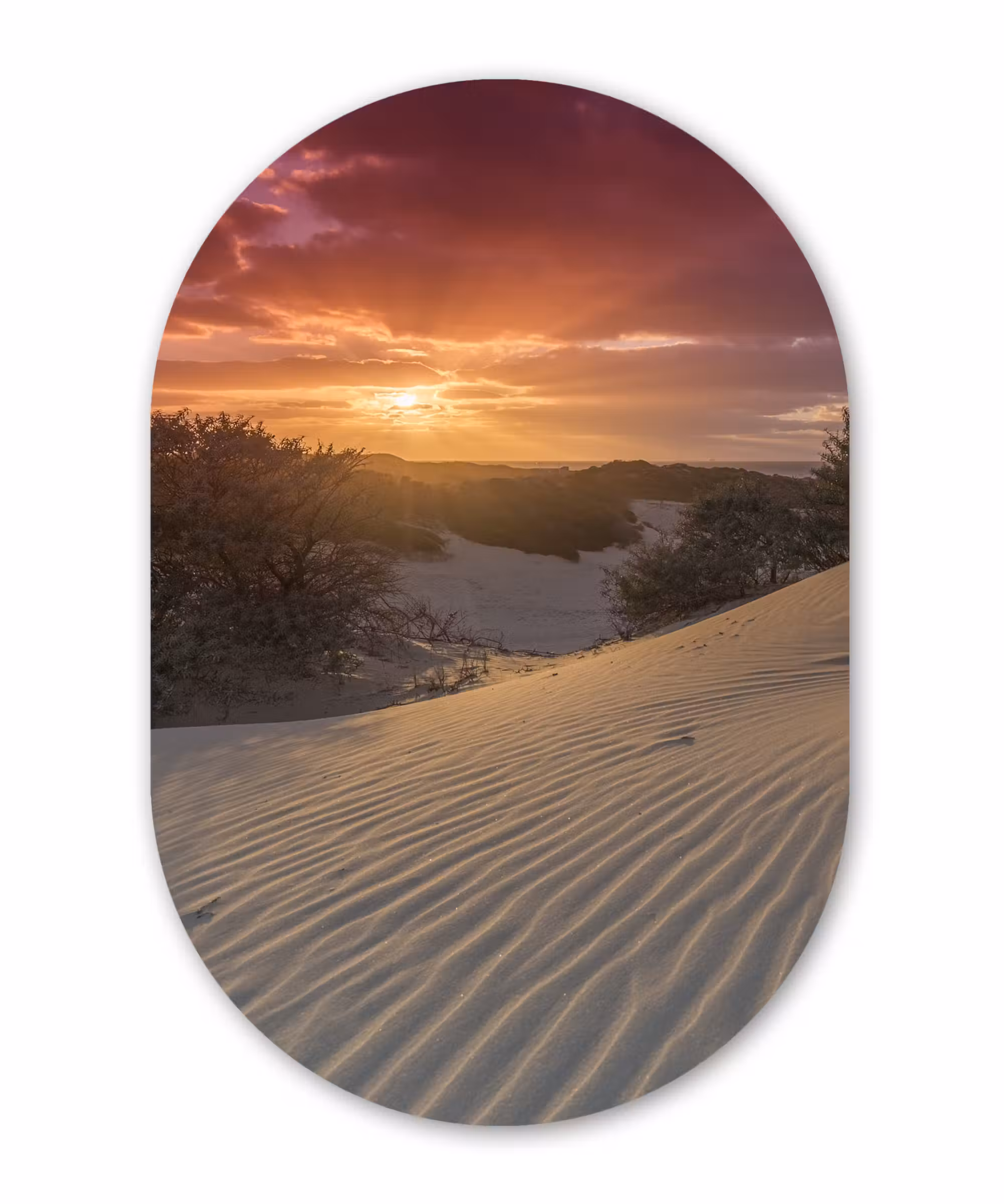 Muurovaal - Kunststof - Zonsondergang bij het Nederlandse strand