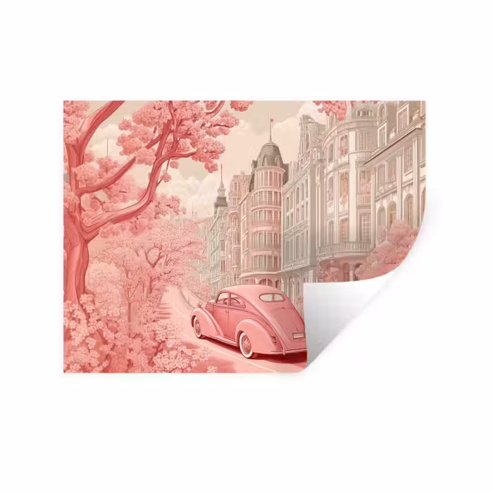 Muursticker - City - Car - Pink