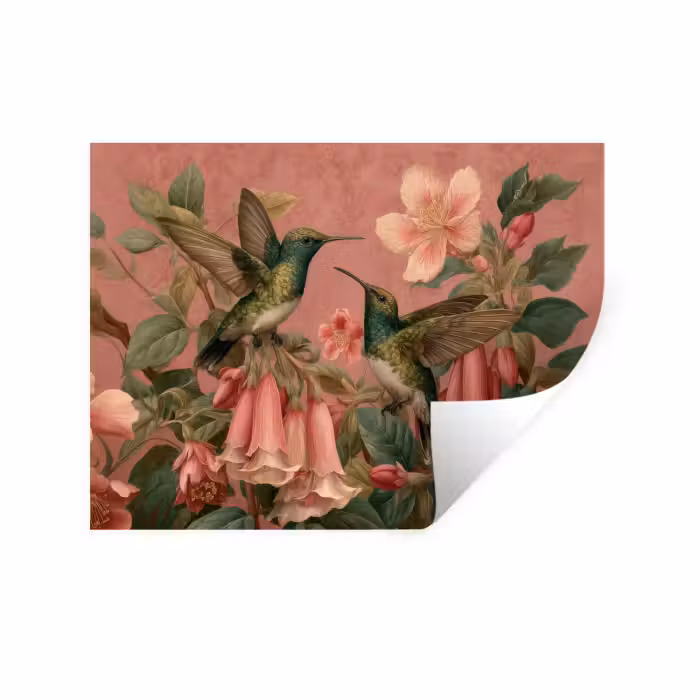 Muursticker - Kolibries - Bloemen - Groen - Roze