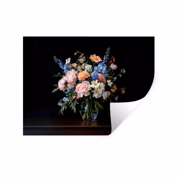 Muursticker - Pastel - Bloemen - Glazen - Vaas