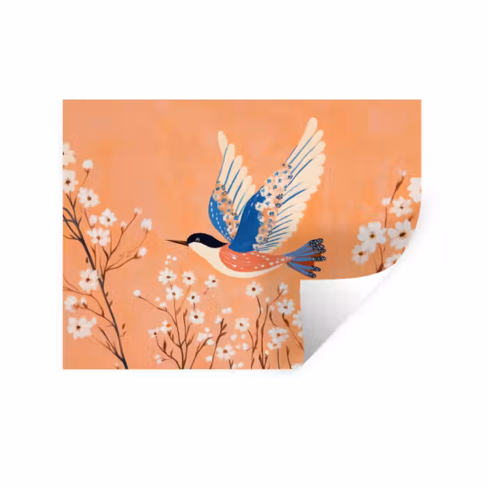 Muursticker - Vogel - Bloesemtakken - Warm - Kleurrijk