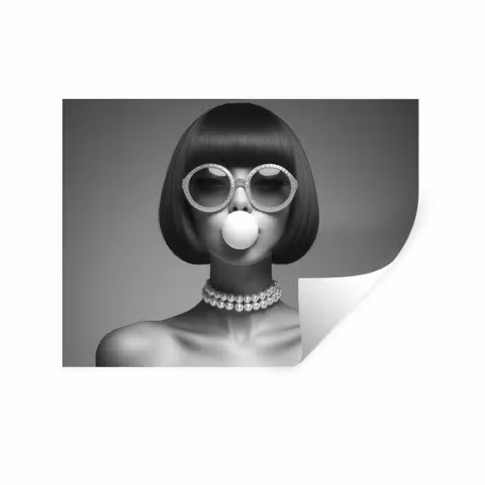 Muursticker - Vrouw - Zwart Wit - Ketting - Zonnebril
