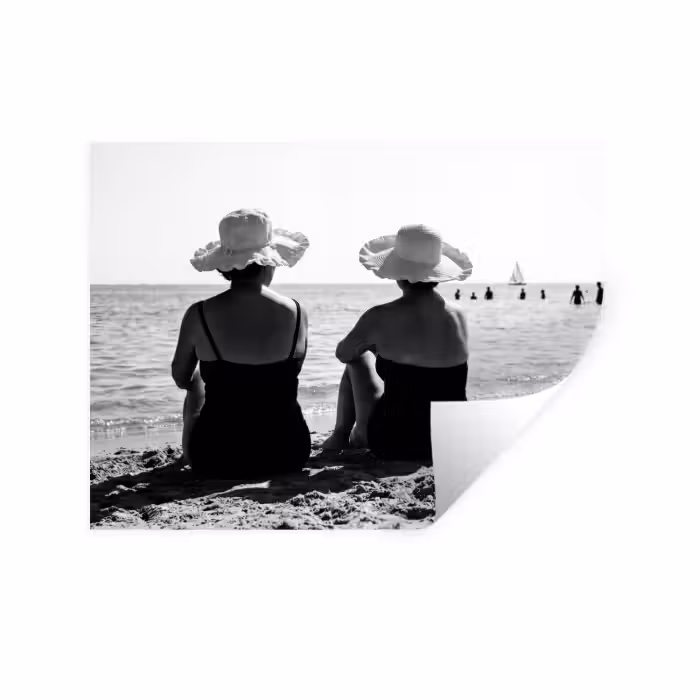 Muursticker - Vrouwen - Zonnehoed - Strand - Zwart - Wit