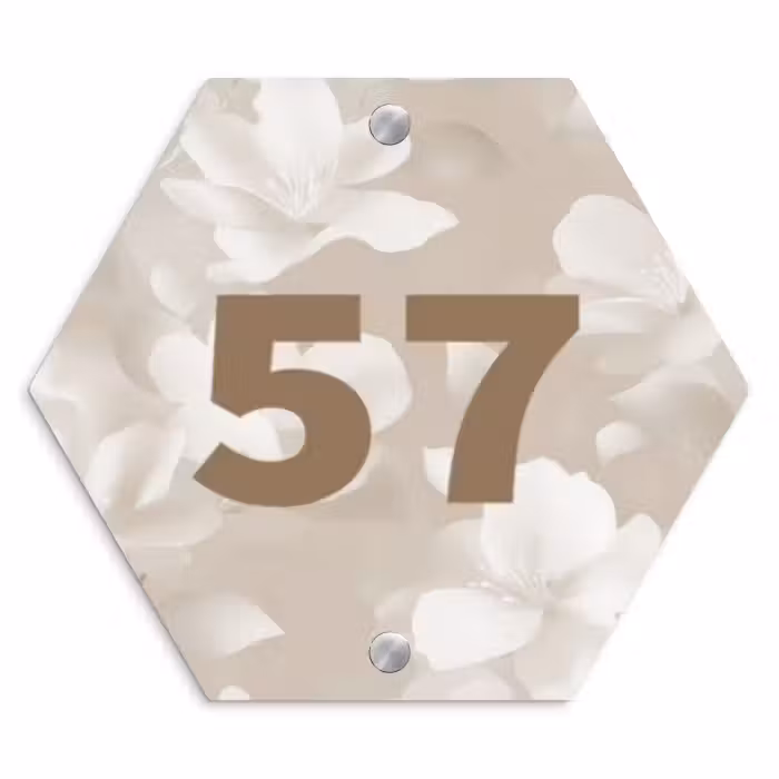 Naambordje voordeur - Hexagon - Beige bloemen - Traditioneel