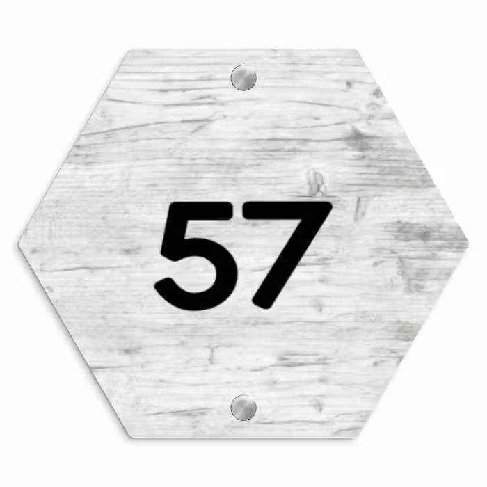 Naambordje voordeur - Hexagon - Witgrijs hout - Traditioneel