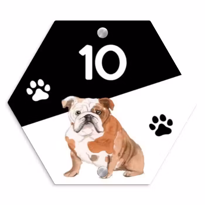 Naambordje voordeur - Hexagon - Zwart wit - Huisdier - Engelse bulldog