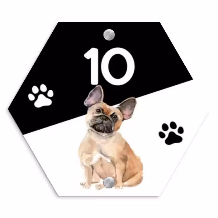 Naambordje voordeur - Hexagon - Zwart wit - Huisdier - Franse bulldog